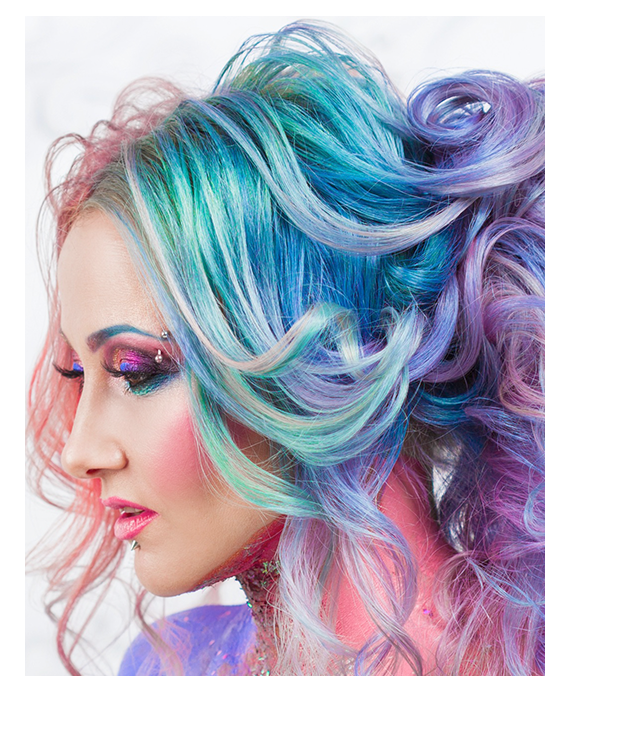 Woman with blue-unicorn hair