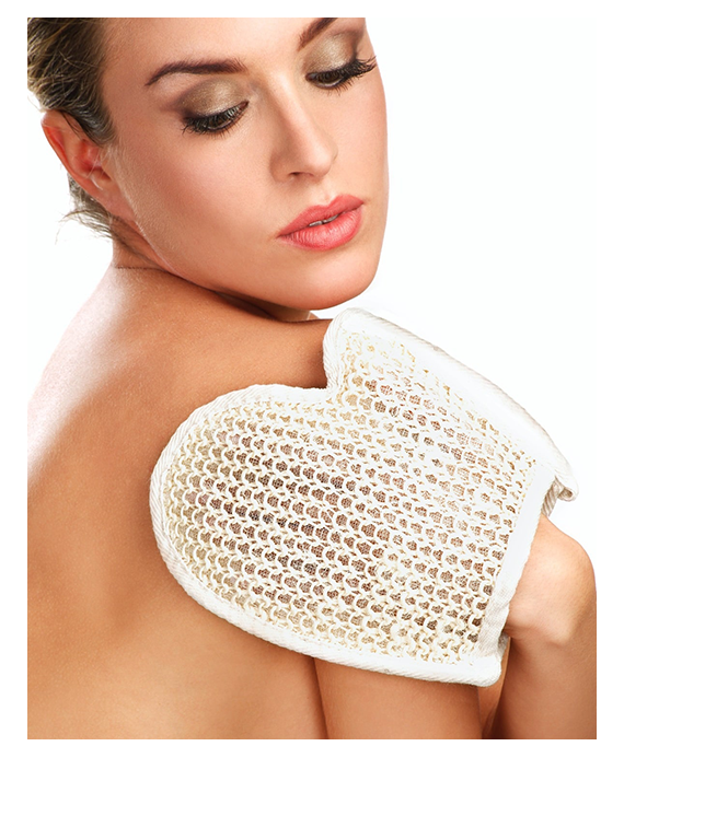 Woman use exfoliating glove