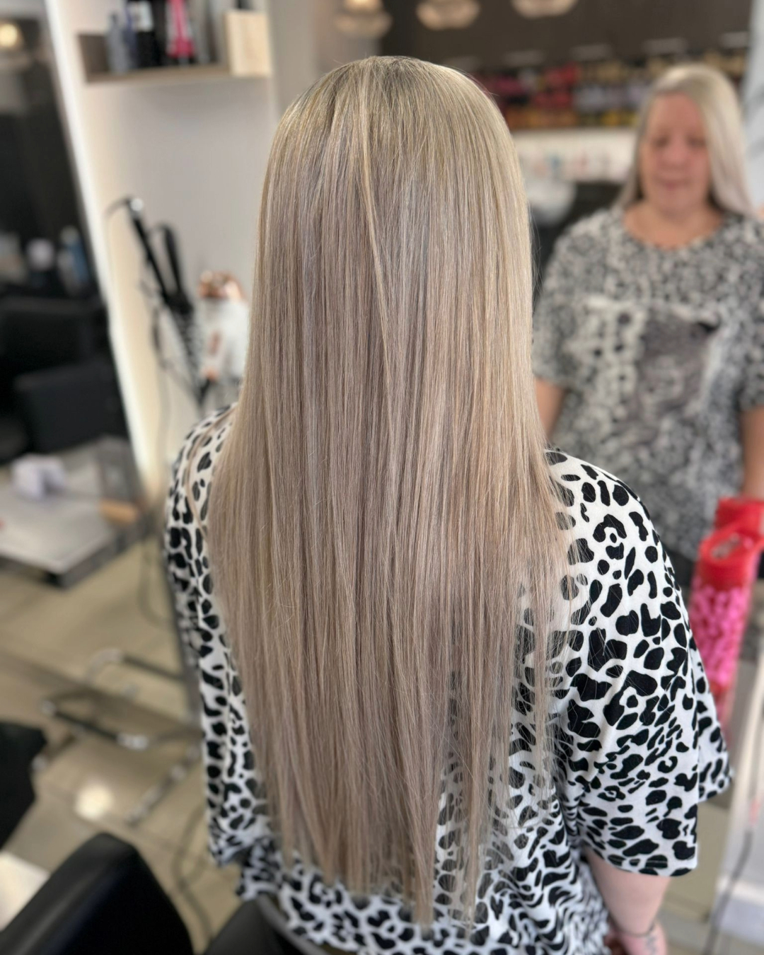 full head blonde highlights on long hair at studio 74 salon in peterborough