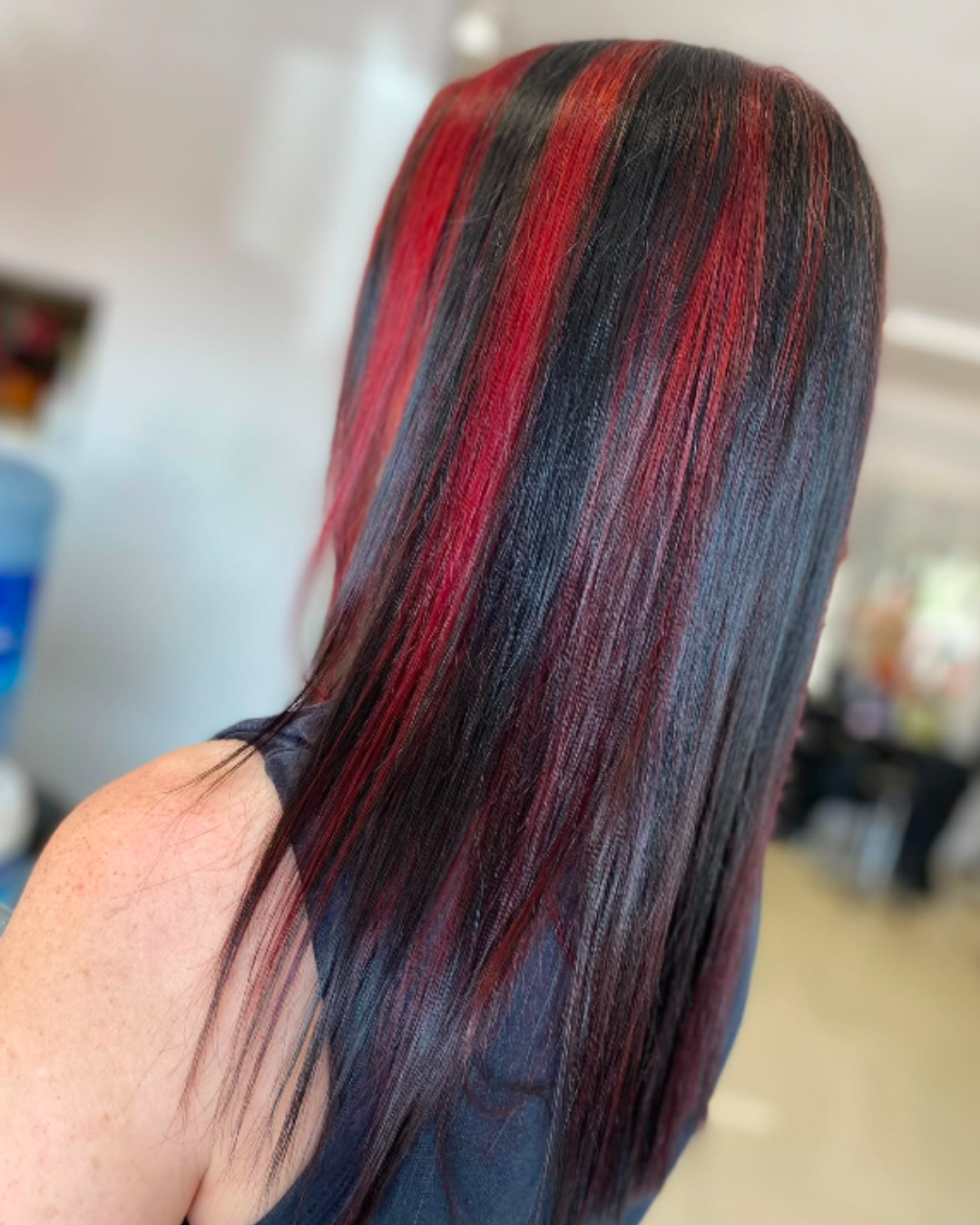 After Image of Red & Black Chunky Highlights Hair Colour Makeover at Studio 74 Salon in Peterborough