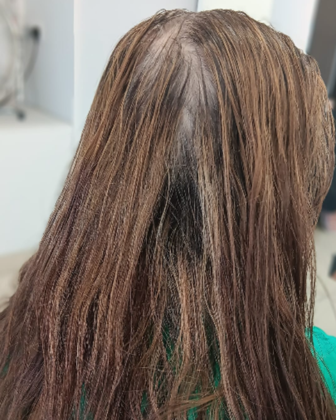 Before Image of a Full Head Brown Glossy Hair Colour Makeover at Studio 74 Salon in Peterborough
