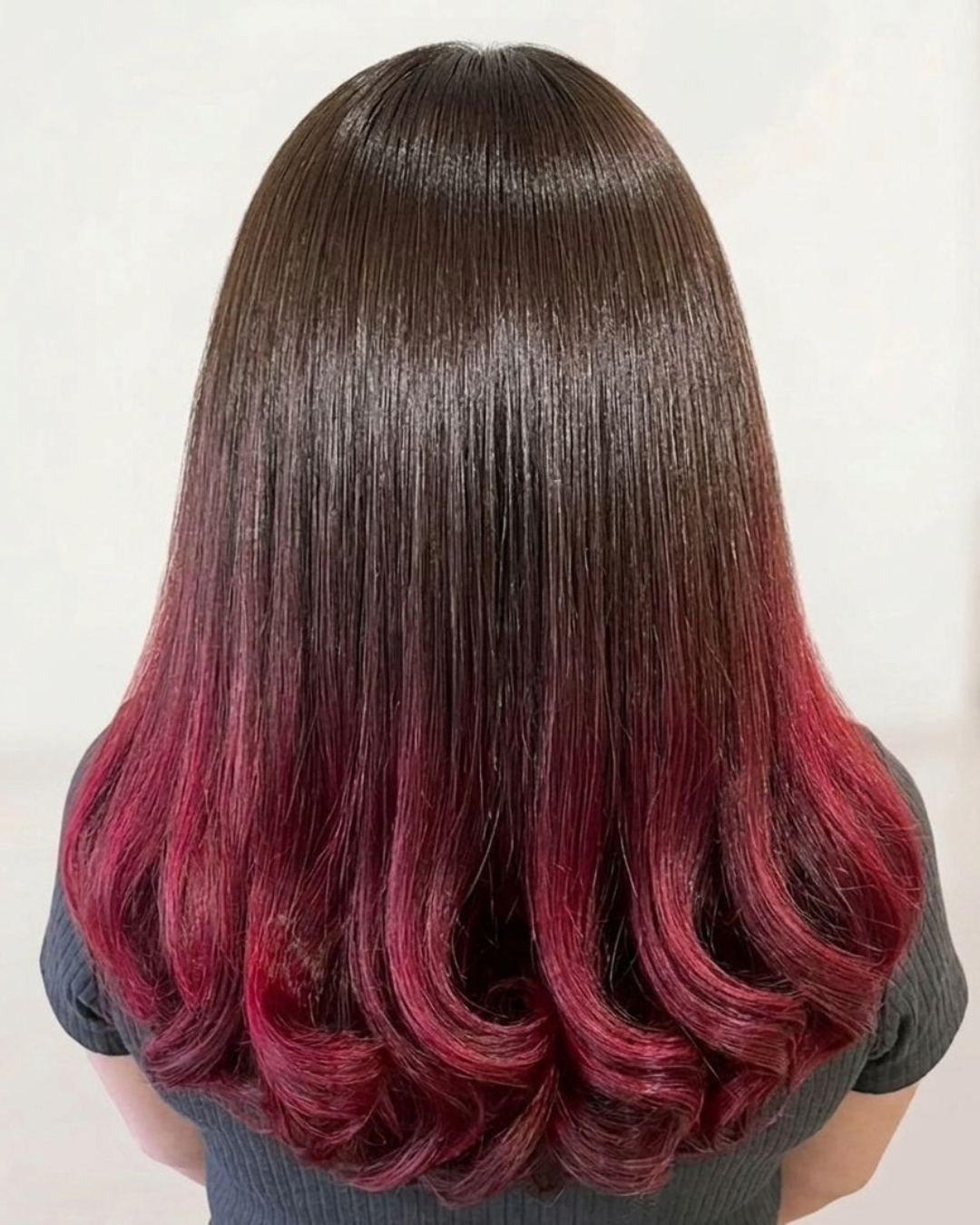 red balayage with dark roots on long hair by salon manager jo at studio 74 salon in peterborough red balayage with dark roots on long hair by salon manager jo at studio 74 salon in peterborough